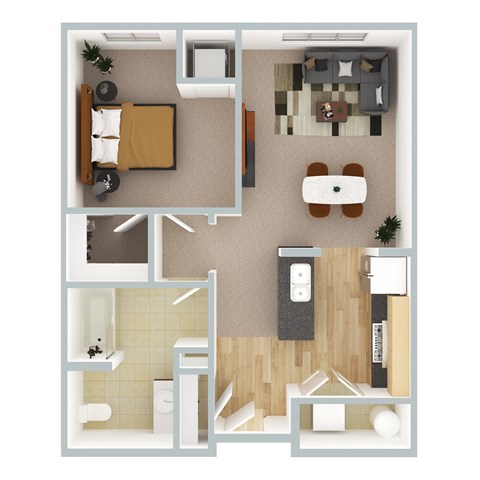 Floor plan for 1 bed, 1 bath, 690 sqft